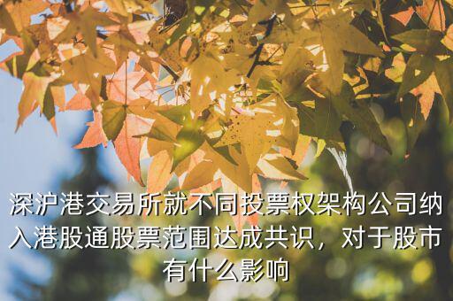 深滬港交易所就不同投票權(quán)架構(gòu)公司納入港股通股票范圍達(dá)成共識，對于股市有什么影響