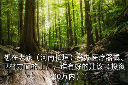 想在老家（河南長垣）來辦醫(yī)療器械、衛(wèi)材方面的工廠，誰有好的建議（投資200萬內(nèi)）