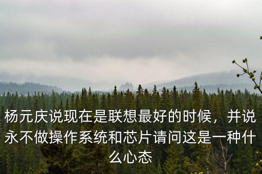 楊元慶說現(xiàn)在是聯(lián)想最好的時候，并說永不做操作系統(tǒng)和芯片請問這是一種什么心態(tài)