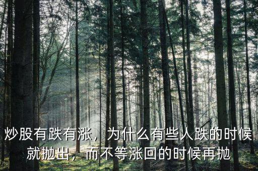 炒股有跌有漲，為什么有些人跌的時候就拋出，而不等漲回的時候再拋