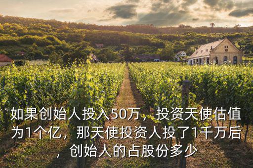 如果創(chuàng)始人投入50萬，投資天使估值為1個億，那天使投資人投了1千萬后，創(chuàng)始人的占股份多少