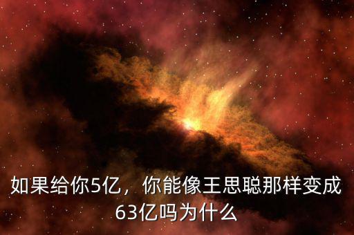 如果給你5億，你能像王思聰那樣變成63億嗎為什么