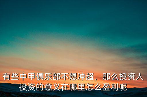 有些中甲俱樂部不想沖超，那么投資人投資的意義在哪里怎么盈利呢