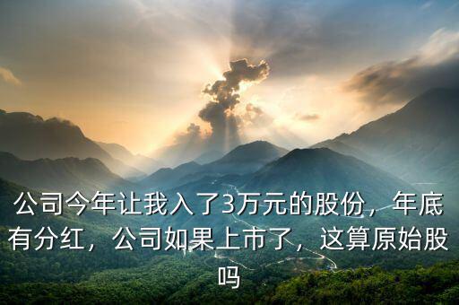 公司今年讓我入了3萬元的股份，年底有分紅，公司如果上市了，這算原始股嗎