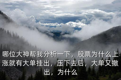 哪位大神幫我分析一下，股票為什么上漲就有大單掛出，壓下去后，大單又撤出，為什么