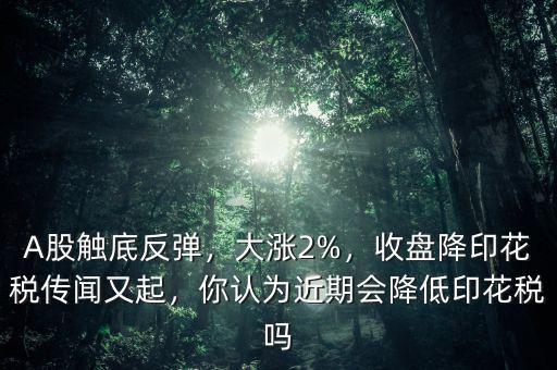 A股觸底反彈，大漲2%，收盤降印花稅傳聞又起，你認為近期會降低印花稅嗎
