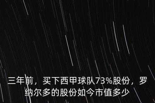 三年前，買下西甲球隊73%股份，羅納爾多的股份如今市值多少