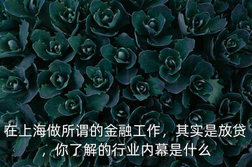 在上海做所謂的金融工作，其實(shí)是放貸，你了解的行業(yè)內(nèi)幕是什么