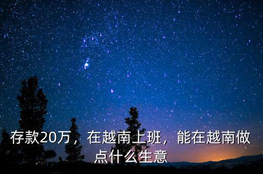 存款20萬，在越南上班，能在越南做點什么生意