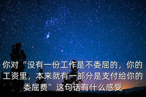 你對“沒有一份工作是不委屈的，你的工資里，本來就有一部分是支付給你的委屈費”這句話有什么感受