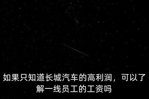 如果只知道長(zhǎng)城汽車的高利潤(rùn)，可以了解一線員工的工資嗎