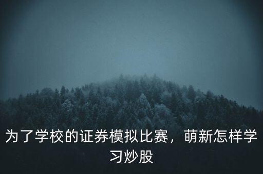 為了學(xué)校的證券模擬比賽，萌新怎樣學(xué)習(xí)炒股