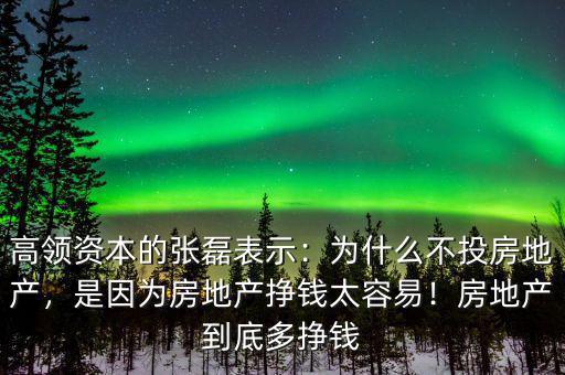 高領資本的張磊表示：為什么不投房地產(chǎn)，是因為房地產(chǎn)掙錢太容易！房地產(chǎn)到底多掙錢