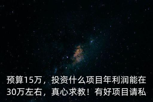 預(yù)算15萬，投資什么項(xiàng)目年利潤能在30萬左右，真心求教！有好項(xiàng)目請私