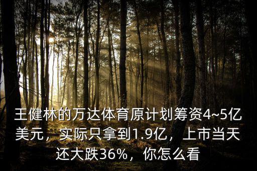 王健林的萬(wàn)達(dá)體育原計(jì)劃籌資4~5億美元，實(shí)際只拿到1.9億，上市當(dāng)天還大跌36%，你怎么看