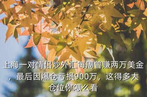 上海一對情侶炒外匯每周曾賺兩萬美金，最后因爆倉虧損900萬，這得多大倉位你怎么看