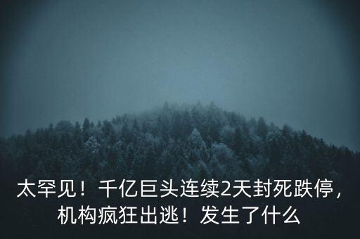 太罕見！千億巨頭連續(xù)2天封死跌停，機構(gòu)瘋狂出逃！發(fā)生了什么