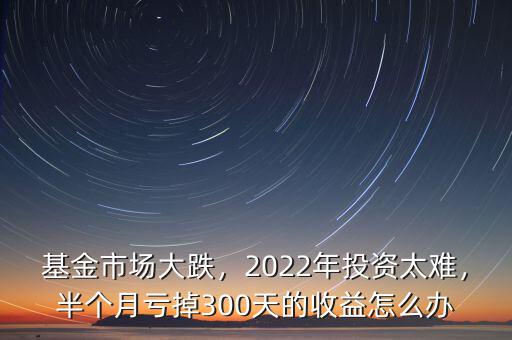 基金市場大跌，2022年投資太難，半個(gè)月虧掉300天的收益怎么辦