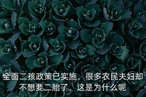 全面二孩政策已實(shí)施，很多農(nóng)民夫婦卻不想要二胎了，這是為什么呢