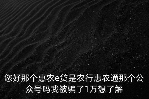 農(nóng)行惠農(nóng)通是什么，您好那個惠農(nóng)e貸是農(nóng)行惠農(nóng)通那個公眾號嗎我被騙了1萬想了解