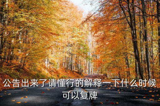 公告出來了請懂行的解釋一下什么時(shí)候可以復(fù)牌