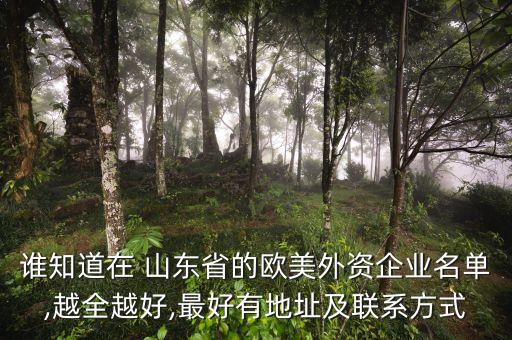 誰(shuí)知道在 山東省的歐美外資企業(yè)名單,越全越好,最好有地址及聯(lián)系方式