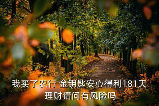 我買了農(nóng)行 金鑰匙安心得利181天 理財(cái)請(qǐng)問(wèn)有風(fēng)險(xiǎn)嗎