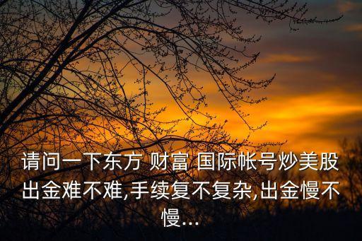 請問一下東方 財(cái)富 國際帳號炒美股出金難不難,手續(xù)復(fù)不復(fù)雜,出金慢不慢...