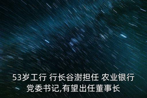 53歲工行 行長谷澍擔任 農(nóng)業(yè)銀行黨委書記,有望出任董事長