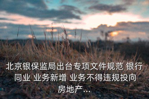 北京銀保監(jiān)局出臺專項(xiàng)文件規(guī)范 銀行 同業(yè) 業(yè)務(wù)新增 業(yè)務(wù)不得違規(guī)投向房地產(chǎn)...