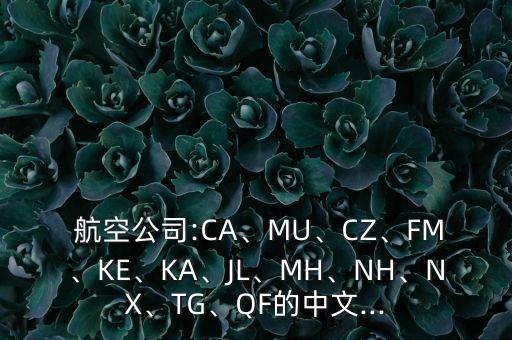  航空公司:CA、MU、CZ、FM、KE、KA、JL、MH、NH、NX、TG、QF的中文...