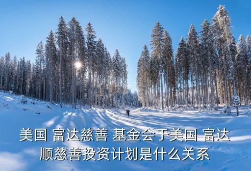 美國 富達(dá)慈善 基金會(huì)于美國 富達(dá)順慈善投資計(jì)劃是什么關(guān)系