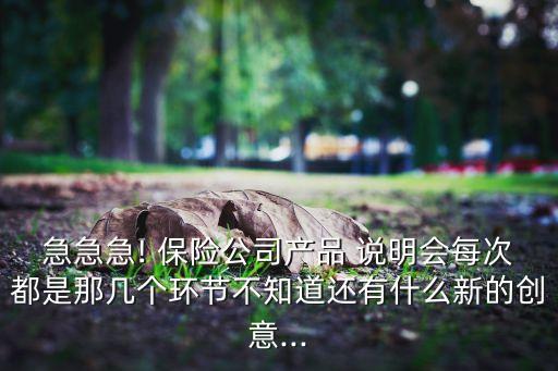 急急急! 保險公司產品 說明會每次都是那幾個環(huán)節(jié)不知道還有什么新的創(chuàng)意...