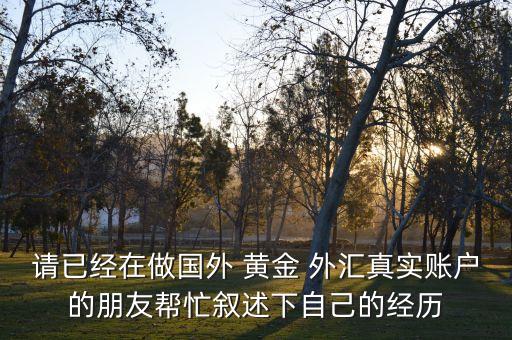 請已經(jīng)在做國外 黃金 外匯真實(shí)賬戶的朋友幫忙敘述下自己的經(jīng)歷