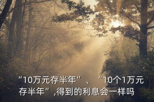 “10萬元存半年”、“10個1萬元存半年”,得到的利息會一樣嗎