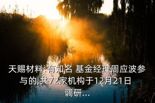 天賜材料:有知名 基金經理周應波參與的,共72家機構于12月21日 調研...