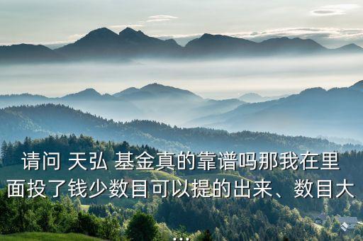 請(qǐng)問 天弘 基金真的靠譜嗎那我在里面投了錢少數(shù)目可以提的出來(lái)、數(shù)目大...