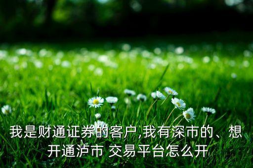 我是財(cái)通證券的客戶,我有深市的、想 開通瀘市 交易平臺怎么開