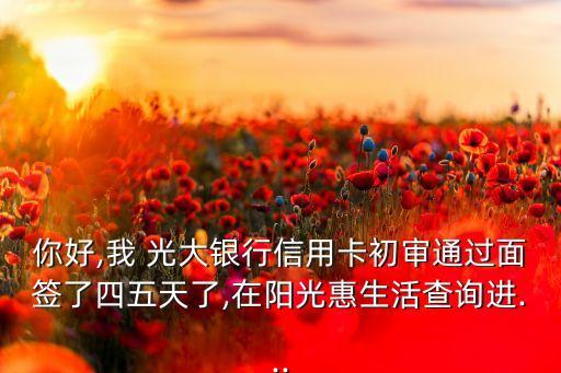 你好,我 光大銀行信用卡初審?fù)ㄟ^面簽了四五天了,在陽(yáng)光惠生活查詢進(jìn)...