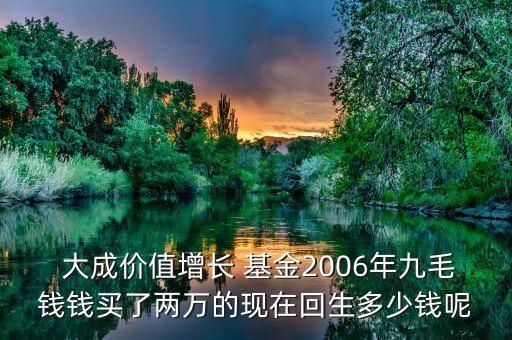  大成價值增長 基金2006年九毛錢錢買了兩萬的現在回生多少錢呢