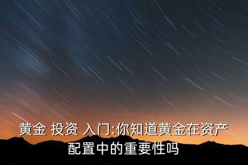 黃金 投資 入門(mén):你知道黃金在資產(chǎn)配置中的重要性嗎