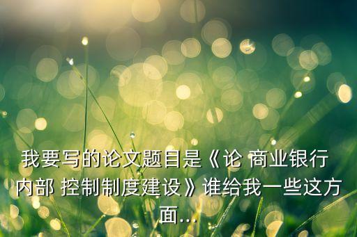 我要寫的論文題目是《論 商業(yè)銀行 內(nèi)部 控制制度建設》誰給我一些這方面...